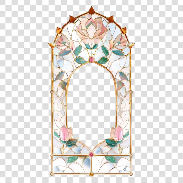 PSD png elegant floral stained glass frame