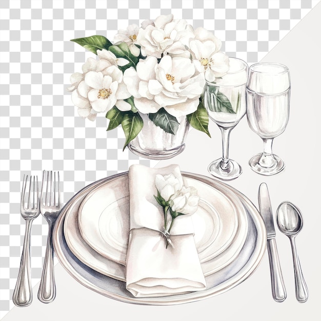 PNG Elegant floral table setting illustration