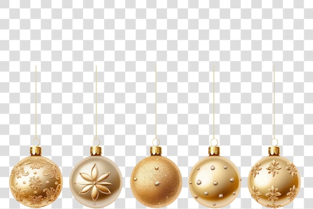 PSD png elegant gold christmas ornaments hanging