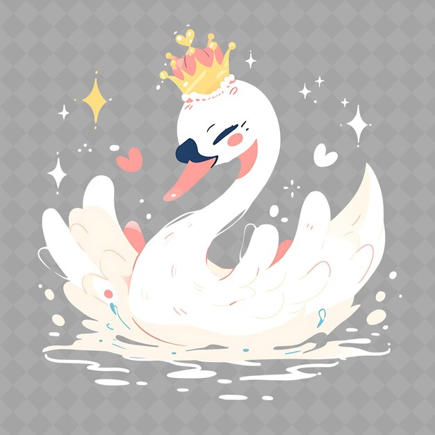 Png Elegant and Kawaii Anime Swan Girl With a Crown With a Swimm Creative Chibi Sticker Collection