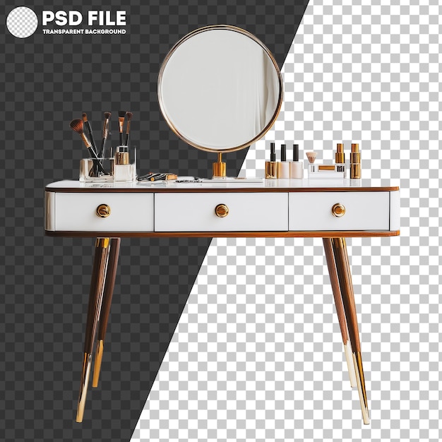 PSD png elegant vanity table with mirror and cosmetics