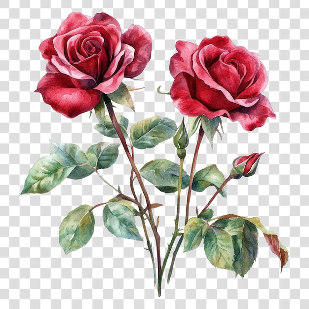 PSD png elegant watercolor red roses illustration