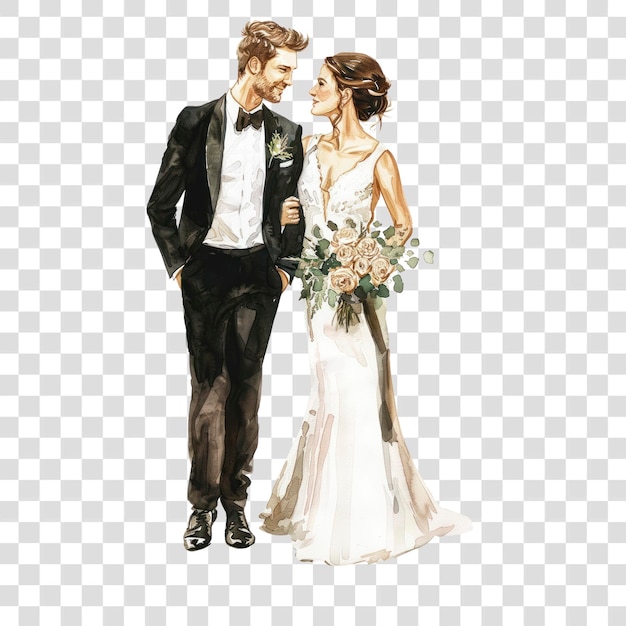 PSD png elegant wedding couple illustration