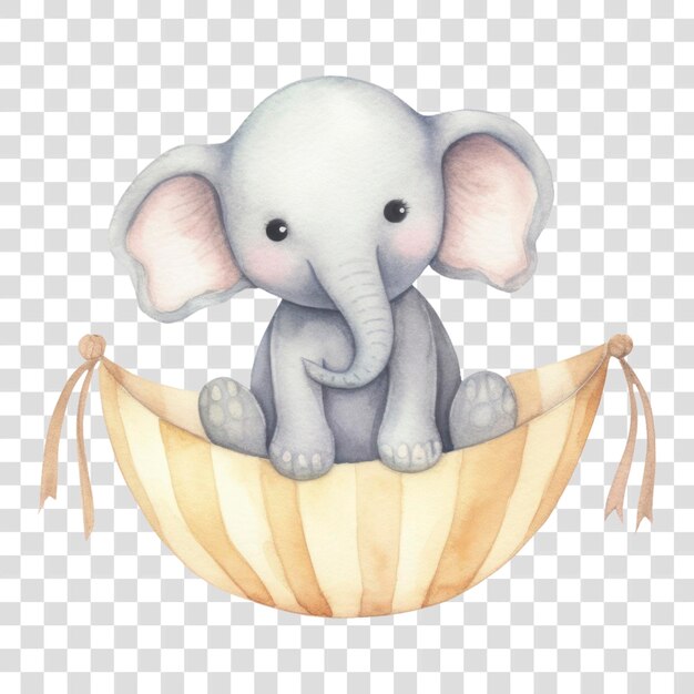 PSD png elephant watercolor animal character transparent background