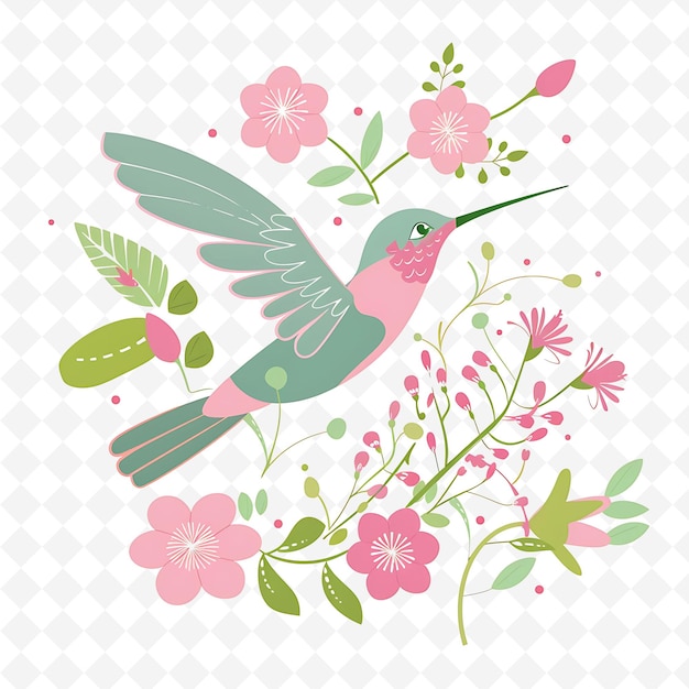 Png Enchanting Hummingbird With Flower Shapes Randomly Placed De Flat Illustration Cute Character