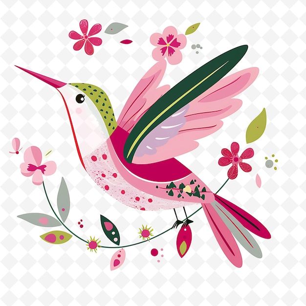 Png Enchanting Hummingbird With Flower Shapes Randomly Placed De Flat Illustration Cute Character