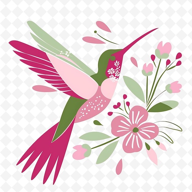 Png Enchanting Hummingbird With Flower Shapes Randomly Placed De Flat Illustration Cute Character