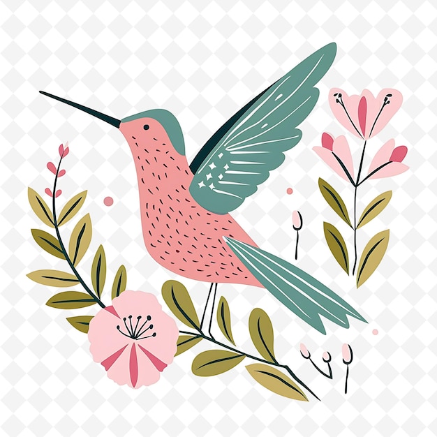 Png Enchanting Hummingbird With Flower Shapes Randomly Placed De Flat Illustration Cute Character