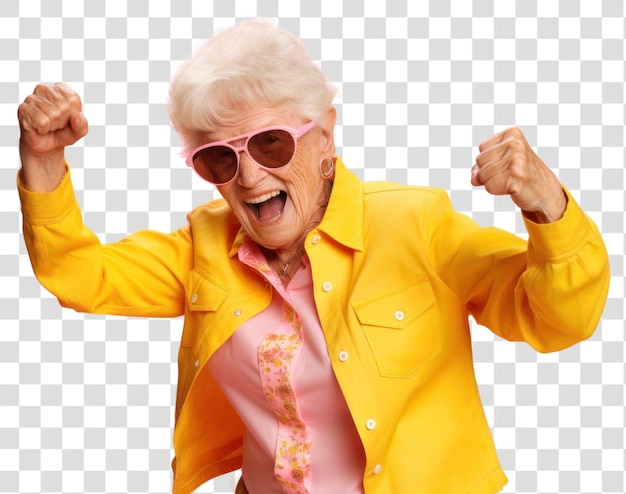 PSD png energetic elderly woman in sunglasses