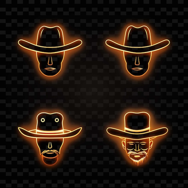 Png Face With Cowboy Hat Icon Emoji With Wild Adventurous and We Neon Lines Y2K Shape Eye Catching