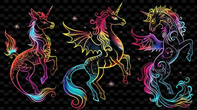 Png Fantasy Tape Decal With Images of Dragons and Unicorns Magi Creative Neon Y2K Shape Decorativec