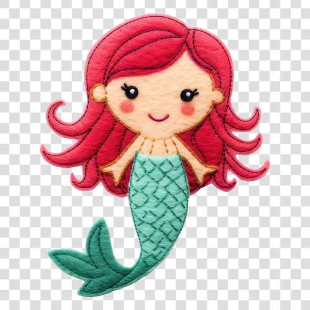 PSD png felt stickers of a single mermaid embroidery applique outdoors