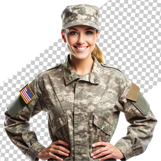 PSD png female military personnel isolated on transparent background