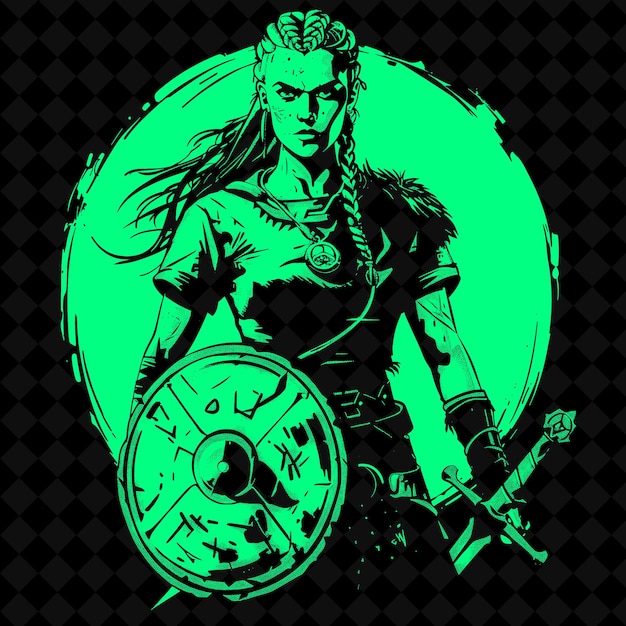 Png Female Viking Shieldmaiden With a Round Shield With a Determ Medieval Warrior Character Shape