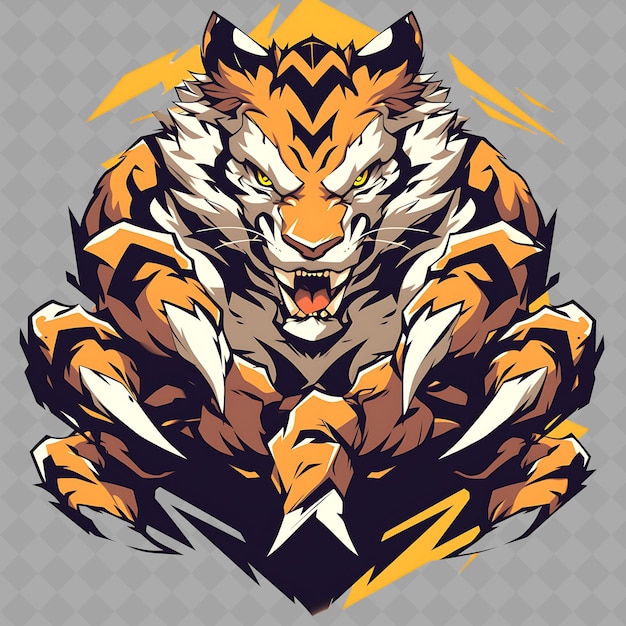 PSD png fierce and powerful anime tiger boy with stripes and claws p creative chibi sticker collection