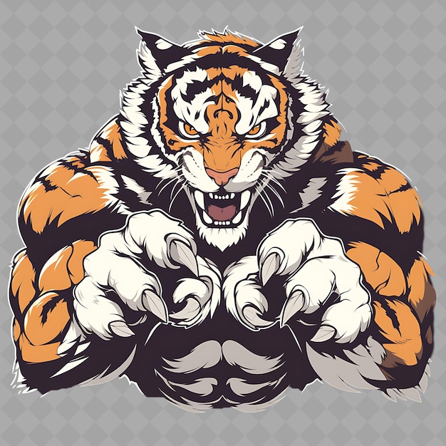 PSD png fierce and powerful anime tiger boy with stripes and claws p creative chibi sticker collection