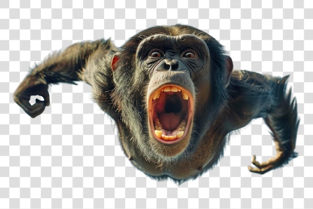 PSD png flying chimpanzee screaming skyward