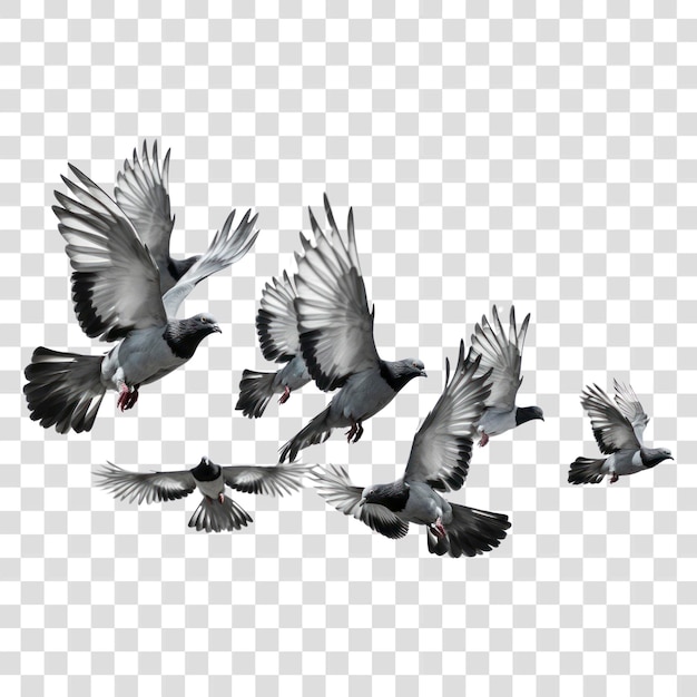 PSD png flying pigeons on transparent background