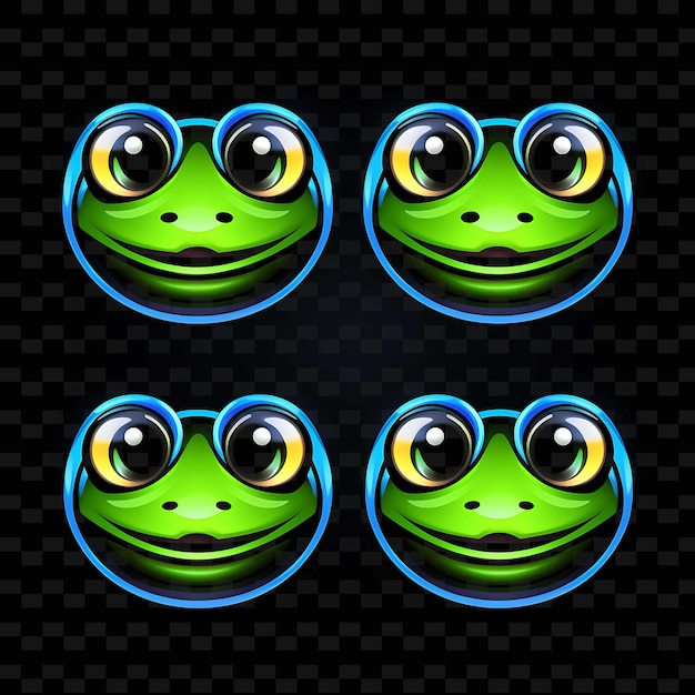 Png Frog Face Icon Emoji With Happy Surprised Sleepy and Goofy E Neon Lines Y2K Shape Eye Catching