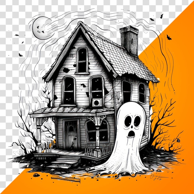 PSD png ghost house architecture illustrated building