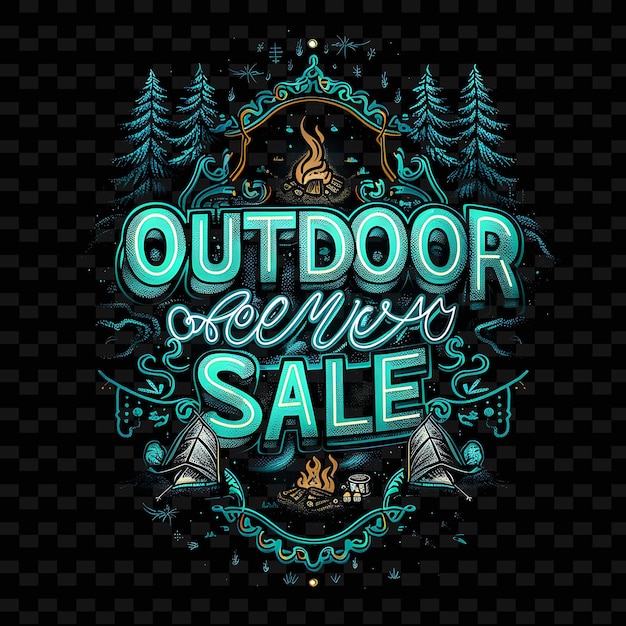 PSD png gleaming neon glow of outdoor sale text with a adventurous d unique decoration idea