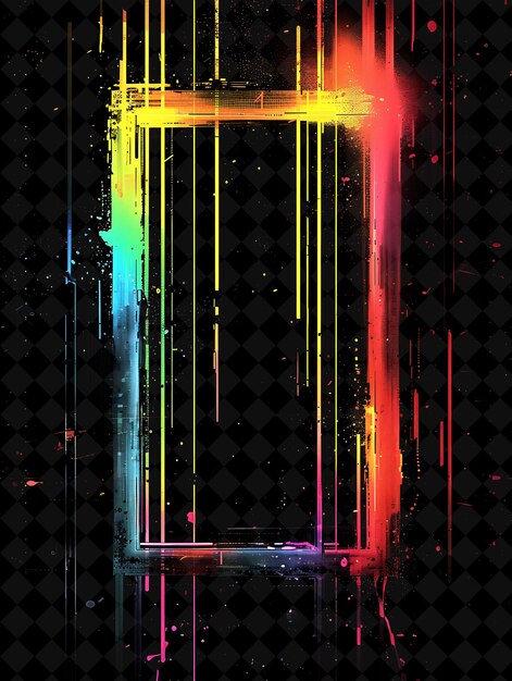 Png Glitch Art Frame With Neo Symbol Glitch Effects and Matrix C Y2K Neon Shape on Dark Background