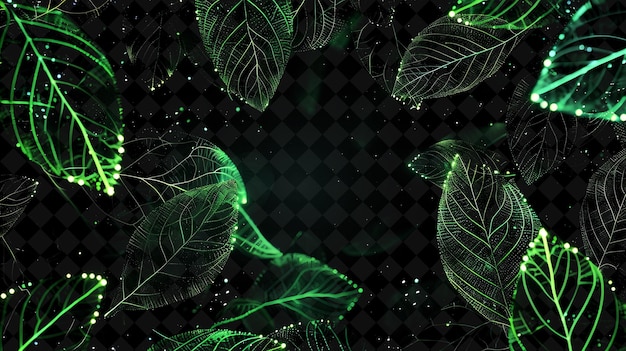 Png Glowing Leaf Frame Design With Cardano and Leaf Patterns for Y2K Neon Shape on Dark Background