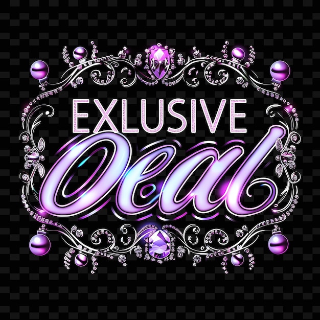 PSD png glowing neon violet exclusive deal text with a luxurious hig unique decoration idea