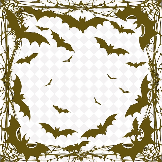 Png Gothic Folk Art With Bats and Spider Webs for Decorations in Traditional Unique Frame Decorative