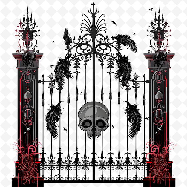 PSD png gothic gate with dark wedding decorations gate is decorated creative abstract art designs