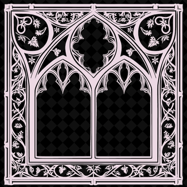 Png Gothic Revival Folk Art With Pointed Arches and Gargoyles Fo Outline Traditional Frame Art