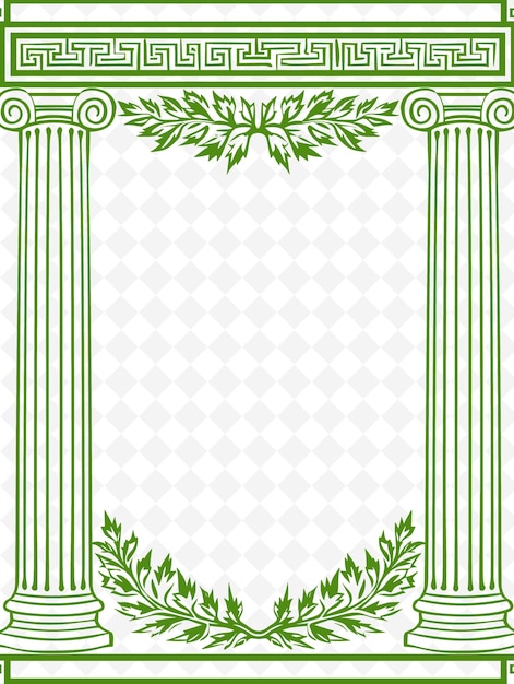 PSD png greek inspired frame art with greek columns and laurel wreat illustration frame art decorative