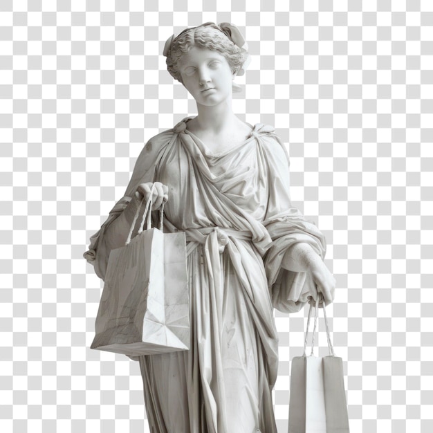 PNG Greek sculpture holding shopping bag statue art white background