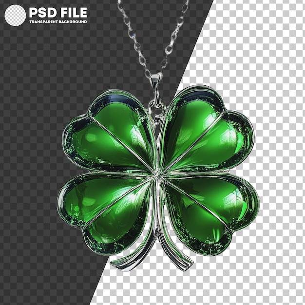 PSD png green fourleaf clover pendant with silver chain