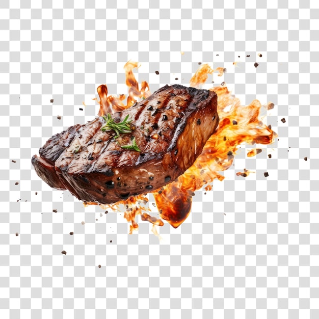 PSD png grilled steak with fiery background