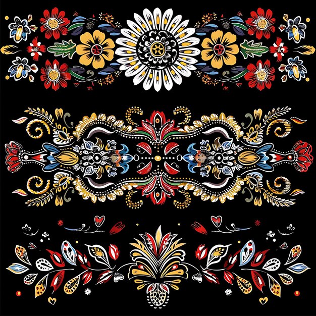 PSD png hand painted wood with polish motifs borderlines design deco creative nature design art