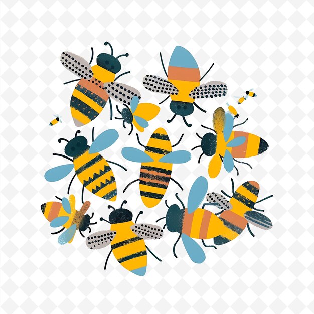 Png Happy Fly With Buzzing Shapes Arranged Like a Swarm Playful Flat Illustration Cute Character