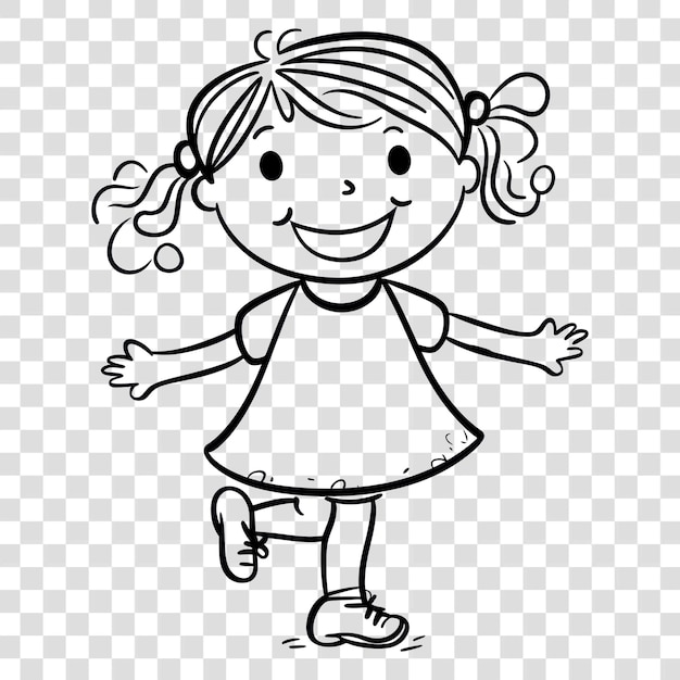 PSD png happy girl drawing cartoon sketch