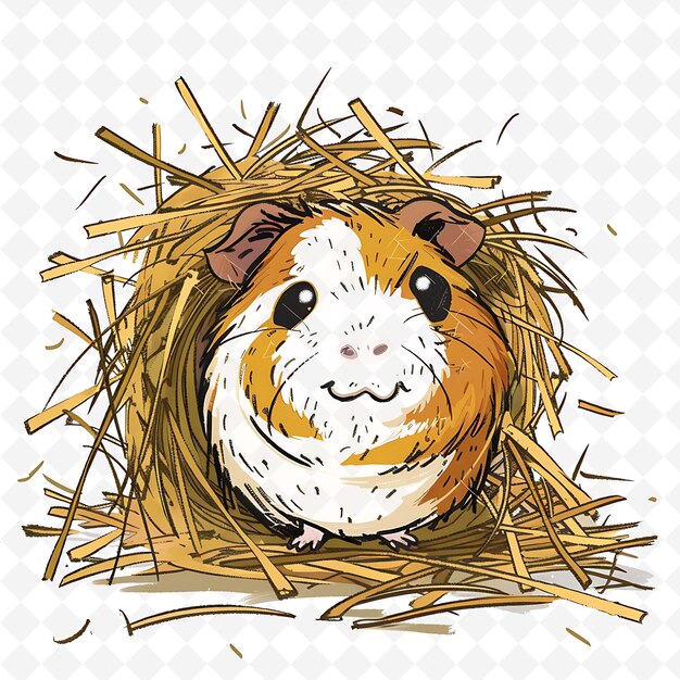 Png Happy Guinea Pig With Hay Shapes Arranged Like a Barn Cozy a Flat Illustration Cute Character