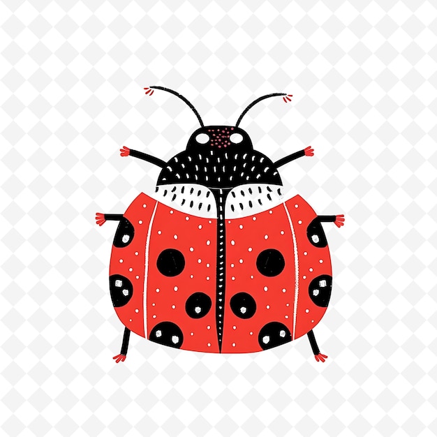 Png Happy Ladybug With Polka Dot Shapes Arranged Like a Pattern Flat Illustration Cute Character