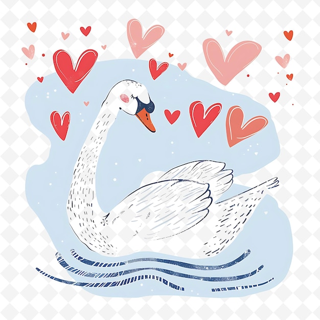 PSD png happy swan with heart shapes sprinkled throughout elegant an flat illustration cute character