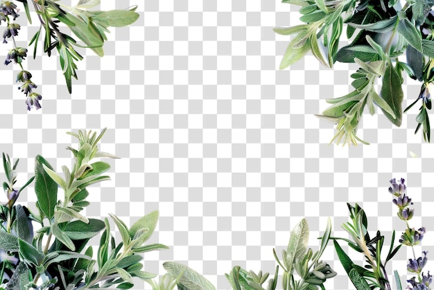 PSD png herbs frame with white background