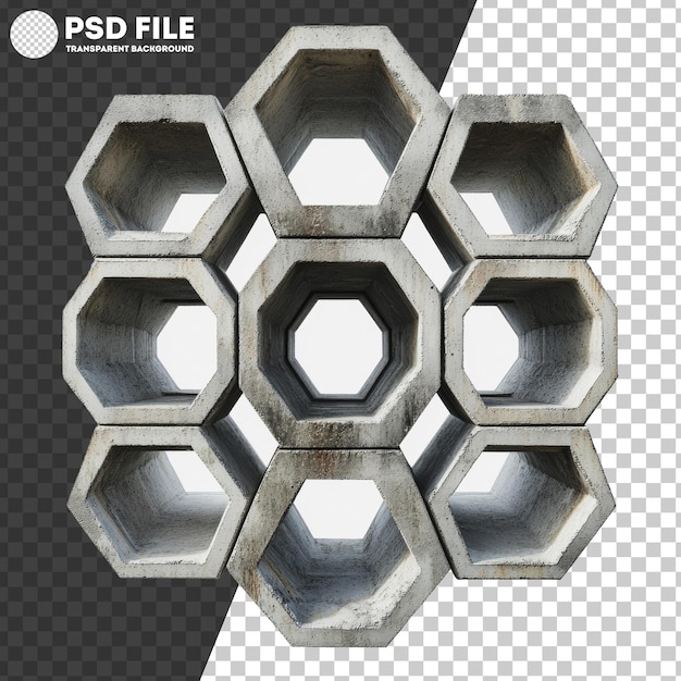 PSD png hexagonal concrete structure in symmetrical layout