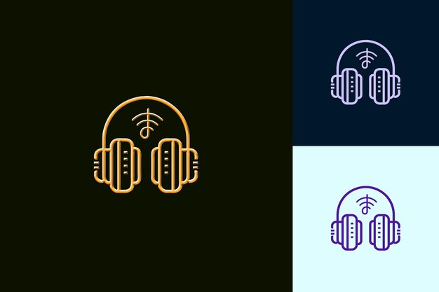 PSD png high tech headphones with futuristic logo showcasing a music outline art creative designs