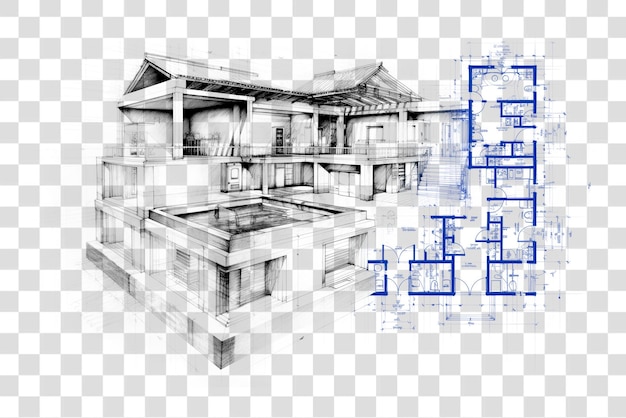 PSD png home blueprint sketch drawing diagram art