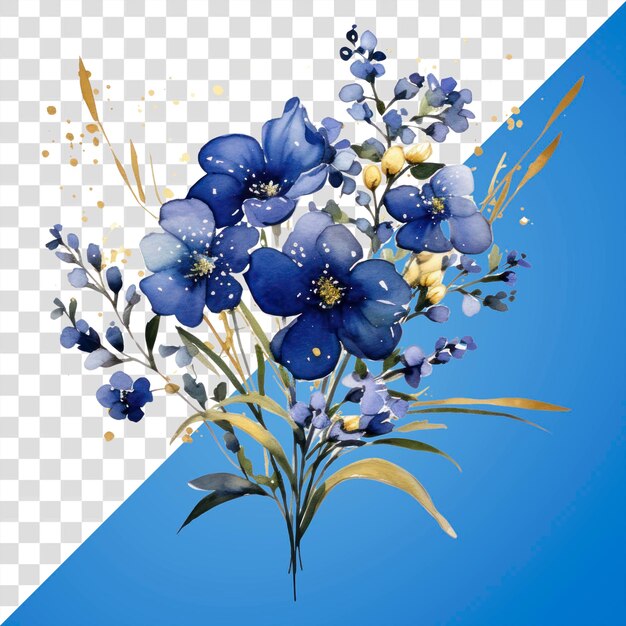 PSD png indigo bouquet of flowers painting plant white background