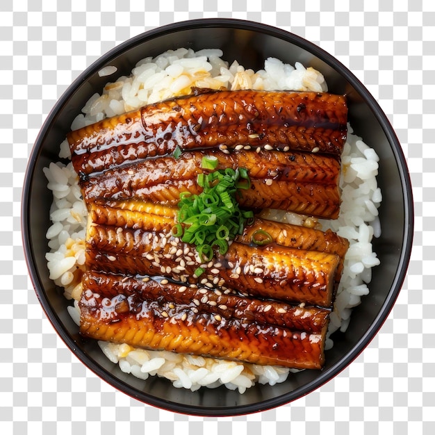 PSD png japanese bowl of eel with rice food meat pork