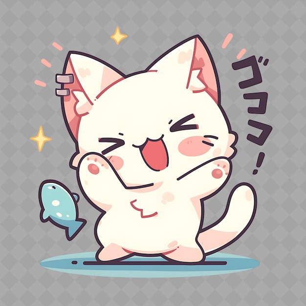 Png Joyful and Kawaii Anime Cat Boy With a Fish With a Playing P Creative Chibi Sticker Collection