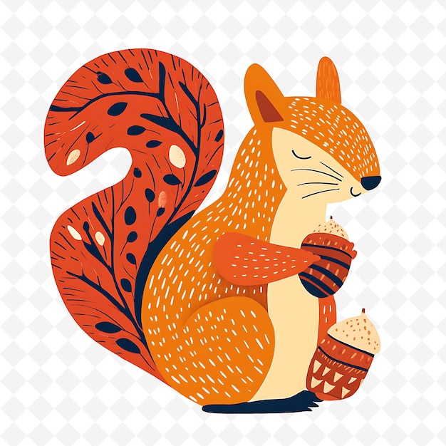 Png Joyful Squirrel With Acorn Patterns Spread Throughout Warm a Flat Illustration Cute Character