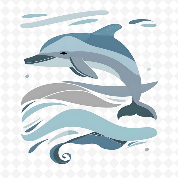 PSD png joyous dolphin with jumping shapes randomly placed playful a flat illustration cute character